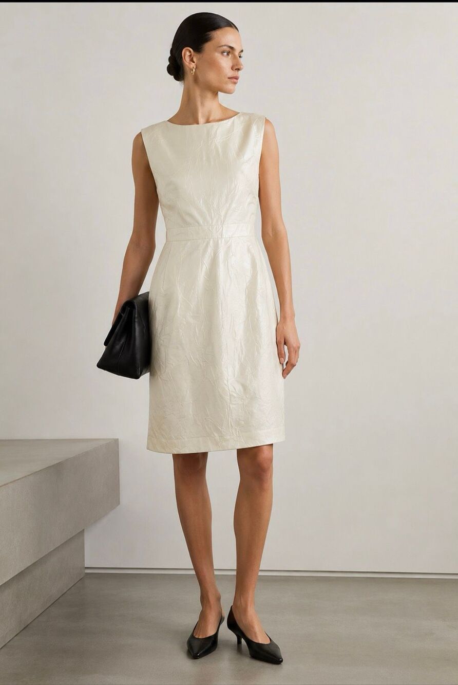 Jil Sander Ivory Silk Blend Sleeveless Sheath Dress Italy 40 US 4